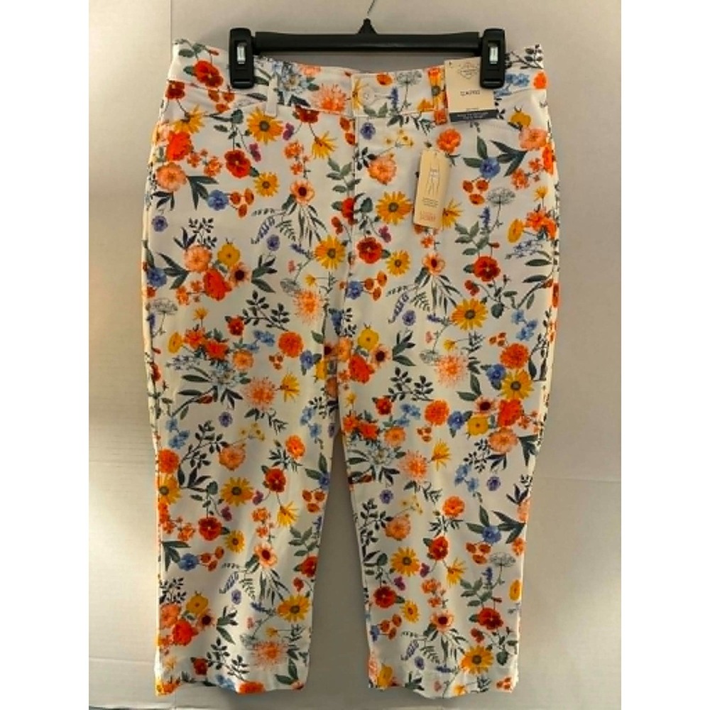 St Johns Bay Womens 8 Floral Capri‎ Pants Secretly Slender Stretch Mid Rise